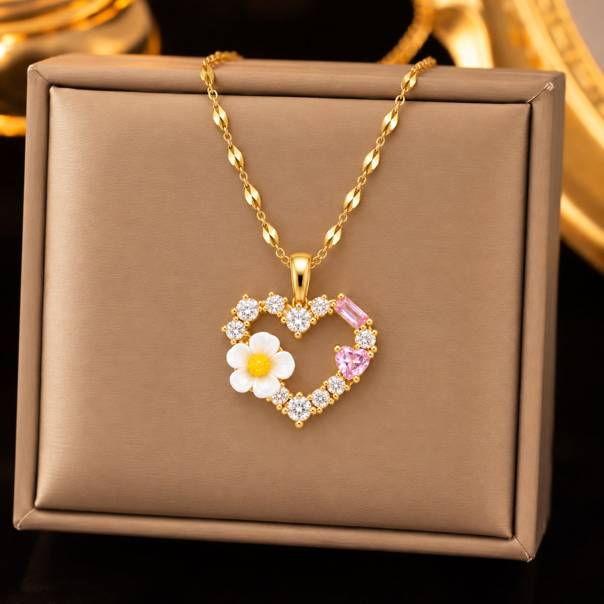 TFC Floral Heart Gold Plated Pendant Necklace