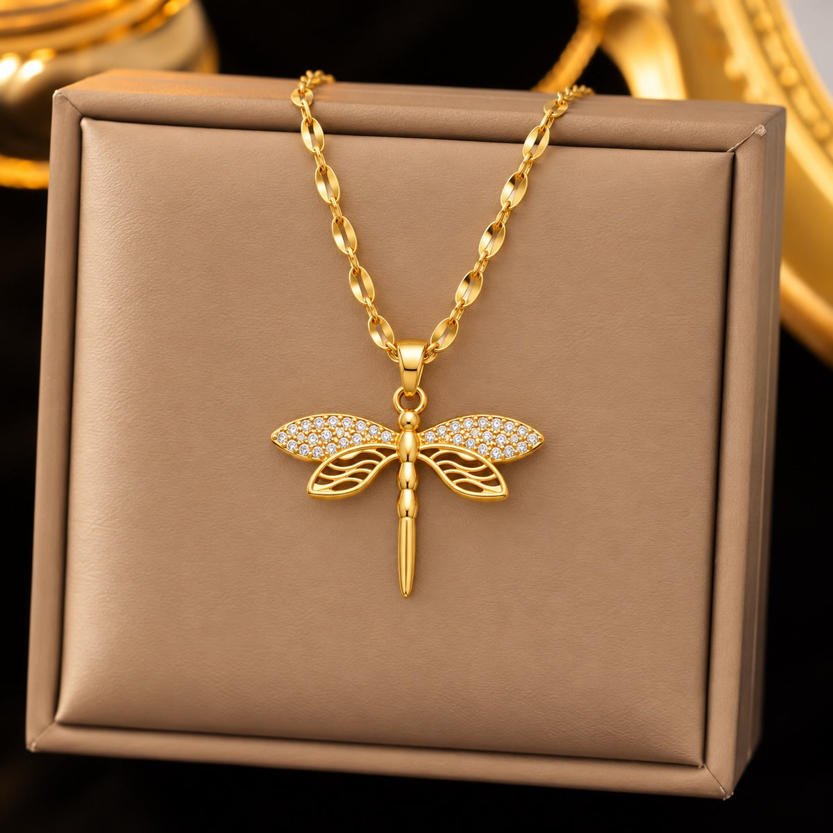TFC Dragonfly Stone Gold Plated Pendant Necklace