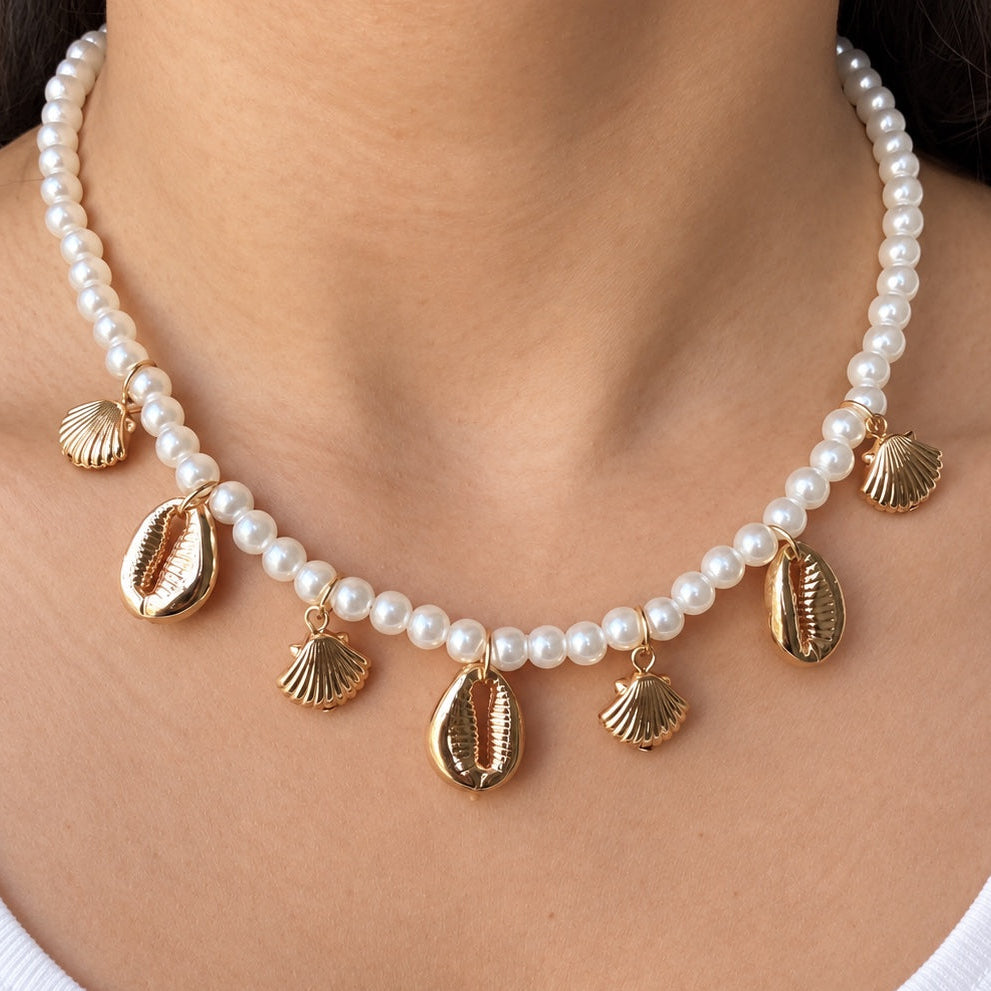 TFC Pearl Dew Gold Plated Pendant Chain Necklace