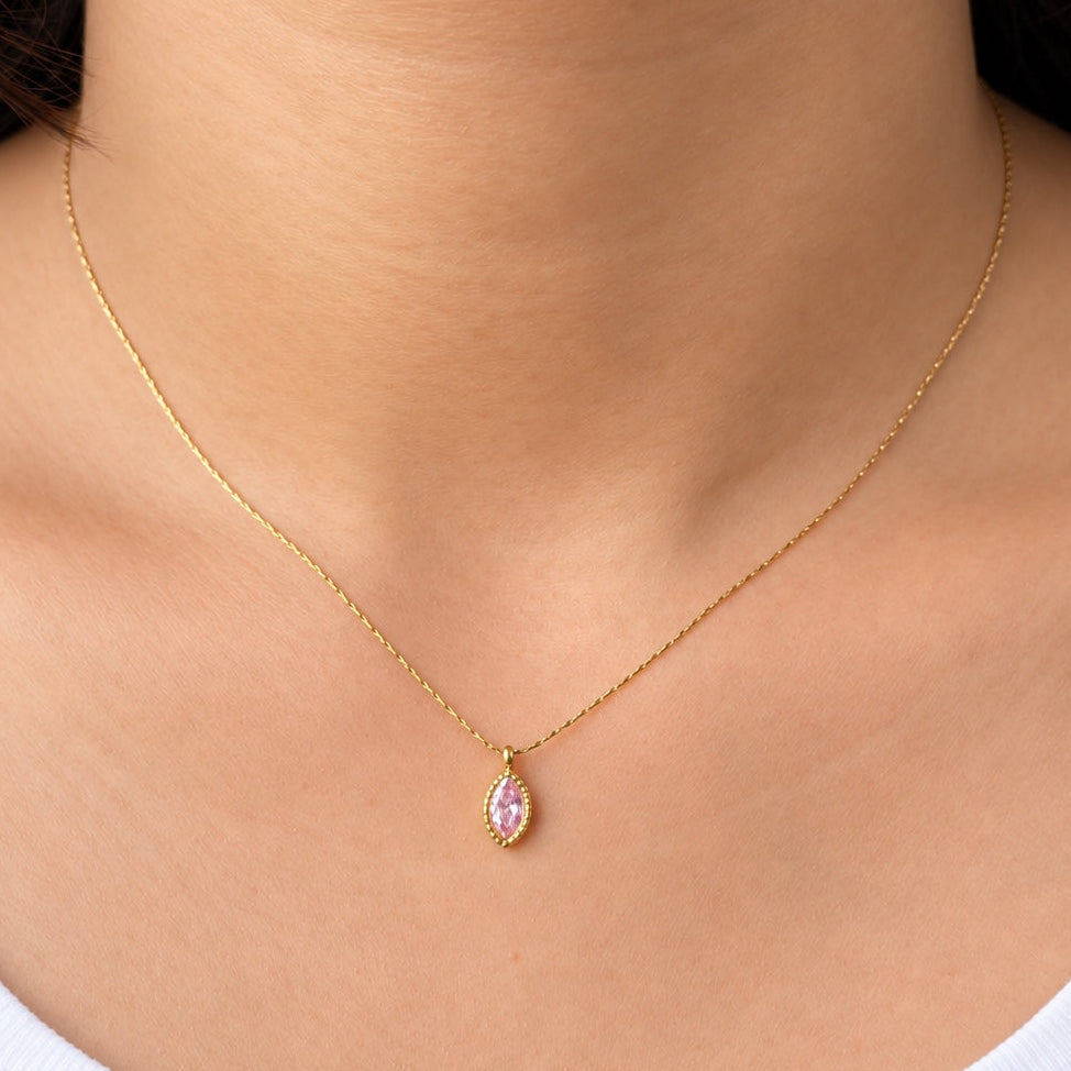 TFC Pink Drop Gold Plated Pendant Necklace