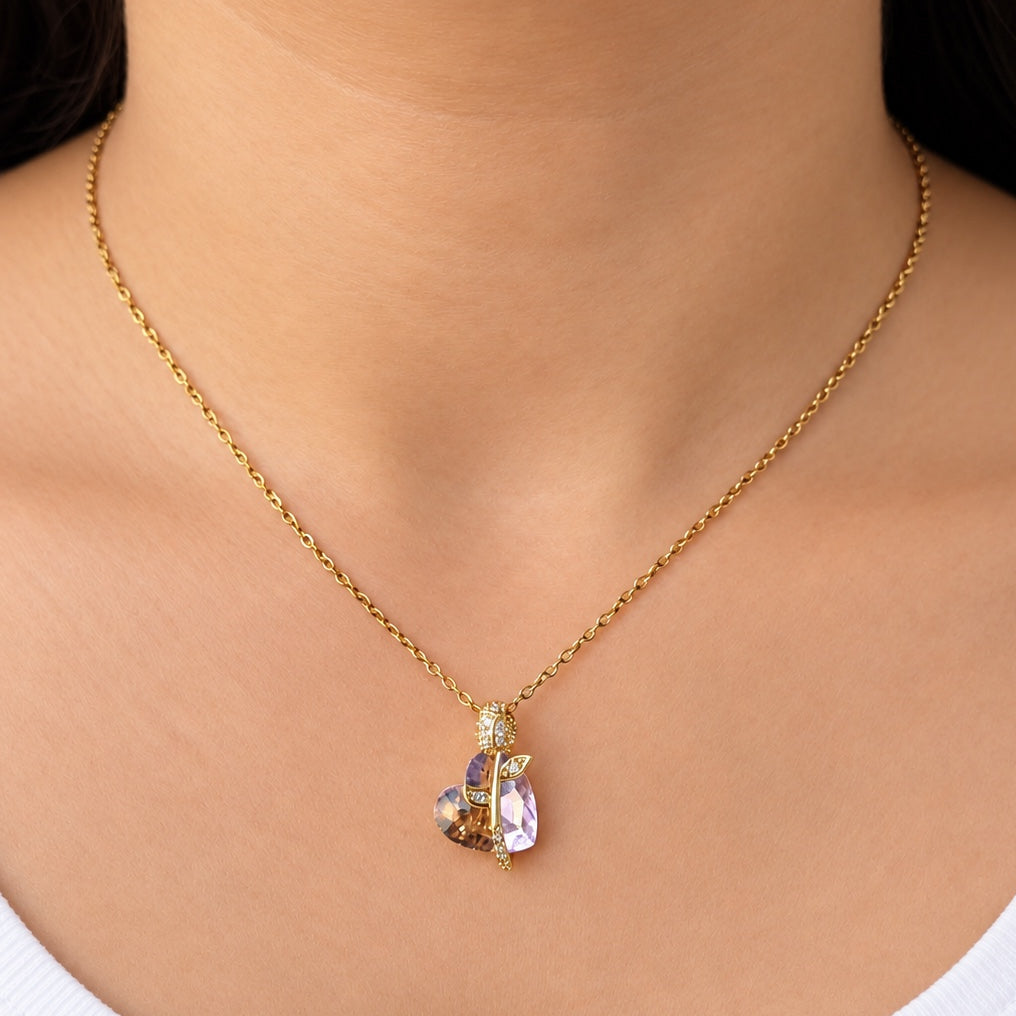 TFC Pink Blossom Heart Gold Plated Pendant Necklace