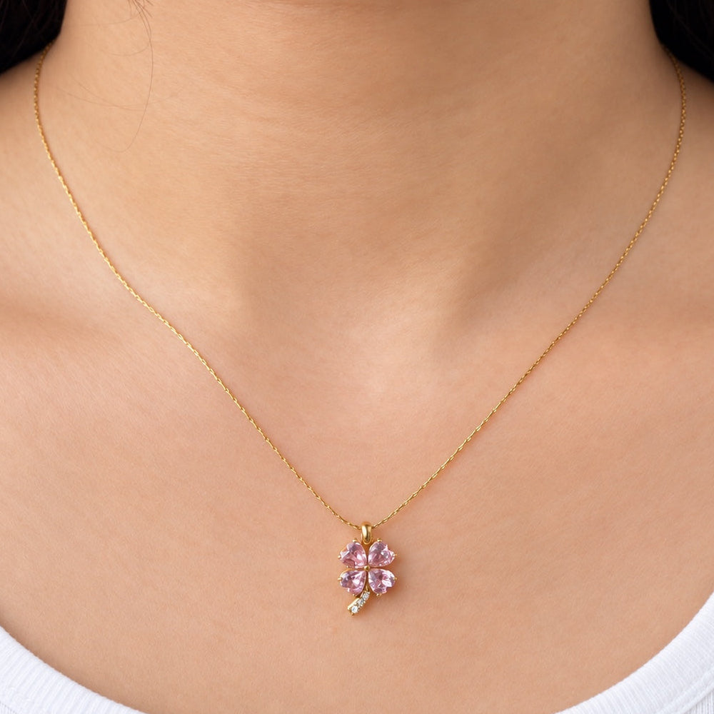 TFC Rosy leaf Flower Gold Plated Pendant Necklace