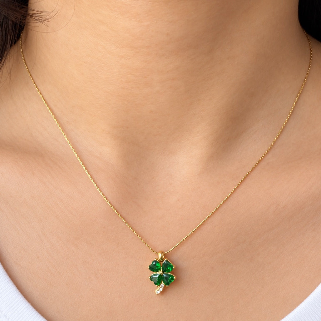 TFC Green leaf Flower Gold Plated Pendant Necklace