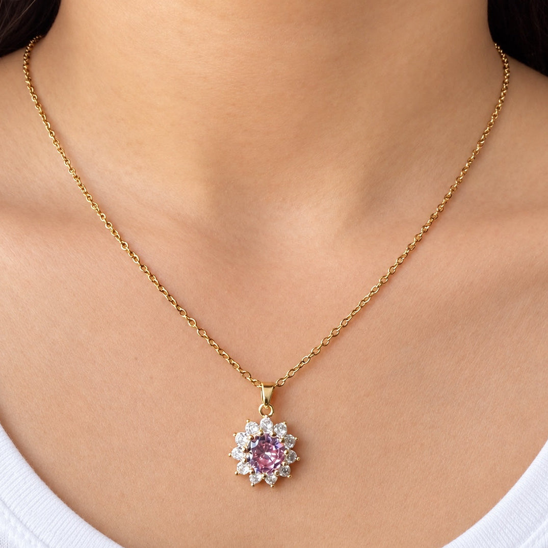 TFC Blush Crystal Gold Plated Pendant Necklace