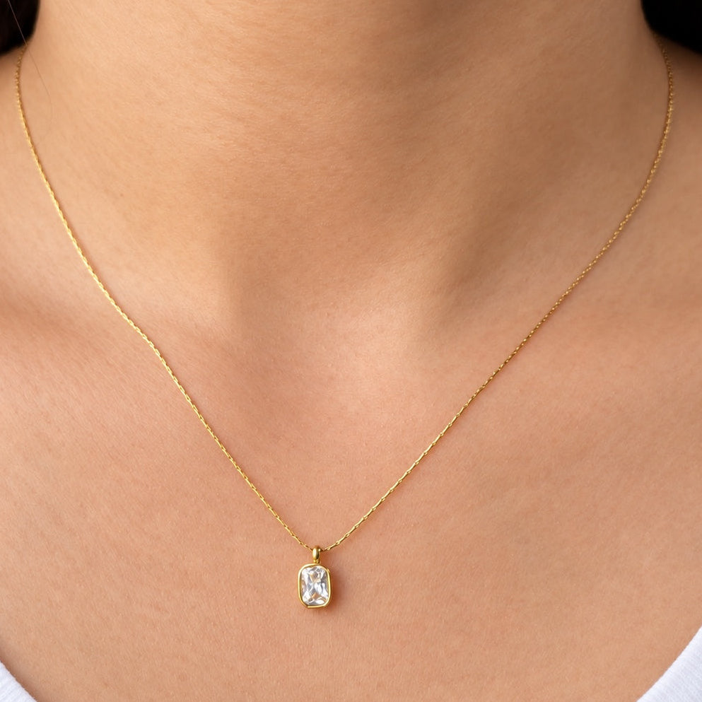 TFC Crystal Frame Gold Plated Pendant Necklace