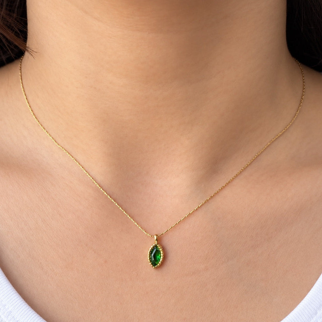 TFC Emerald Leaf Gold Plated Pendant Necklace