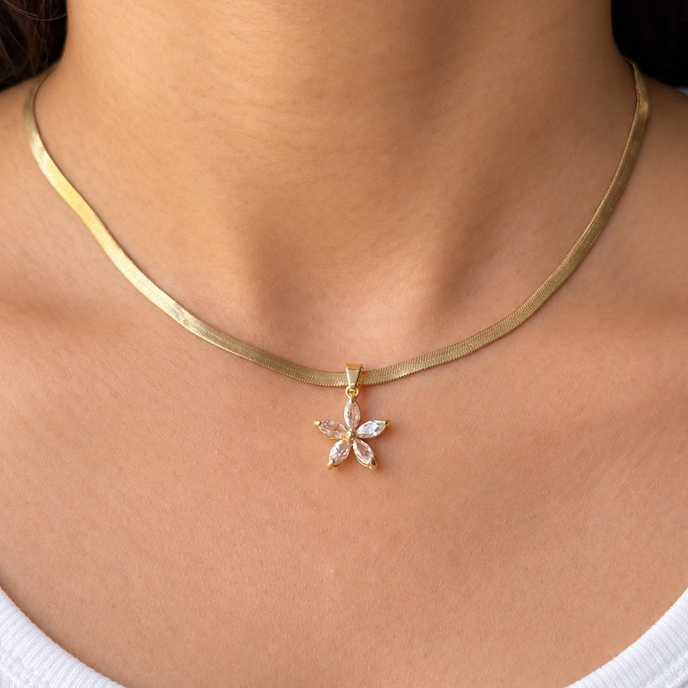 TFC Crystal Flower Gold Plated Pendant Necklace