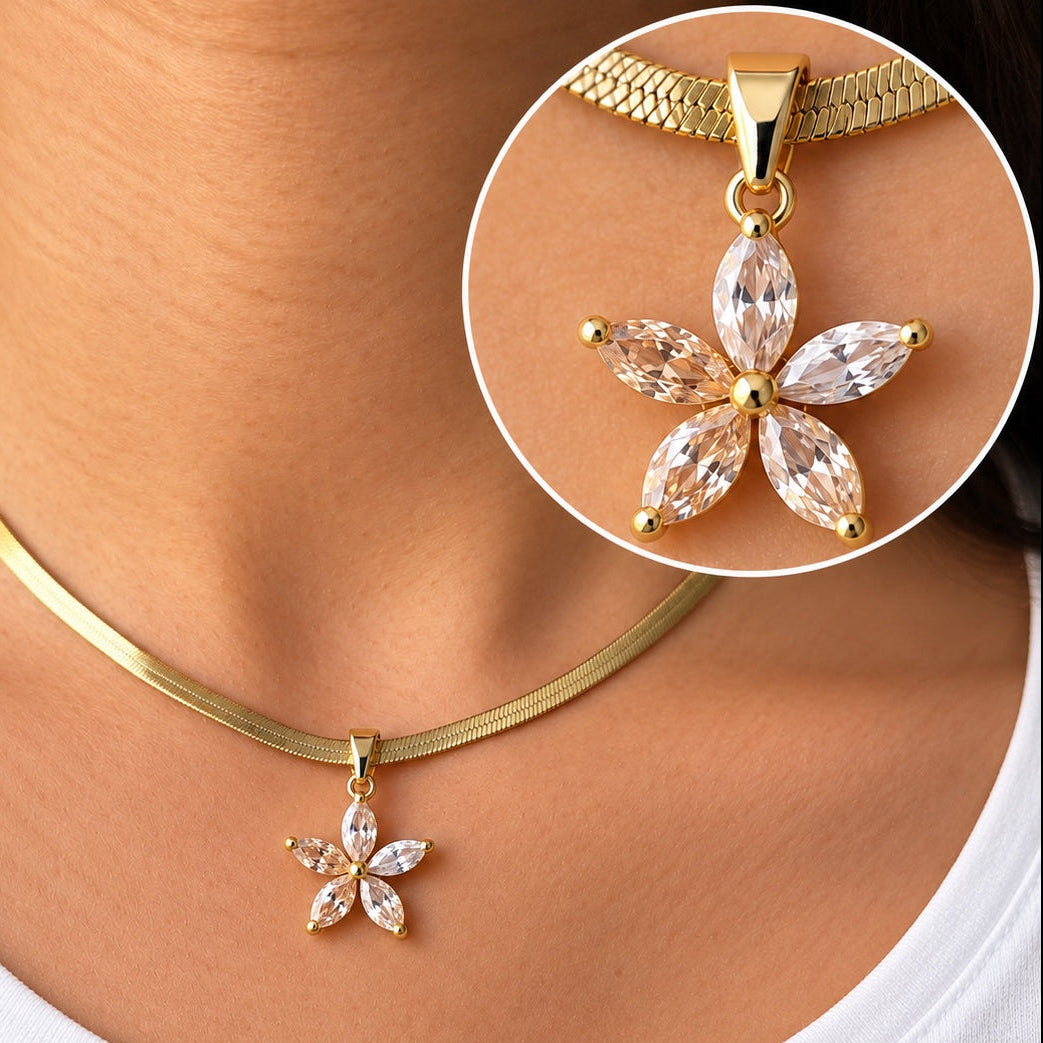 TFC Crystal Flower Gold Plated Pendant Necklace