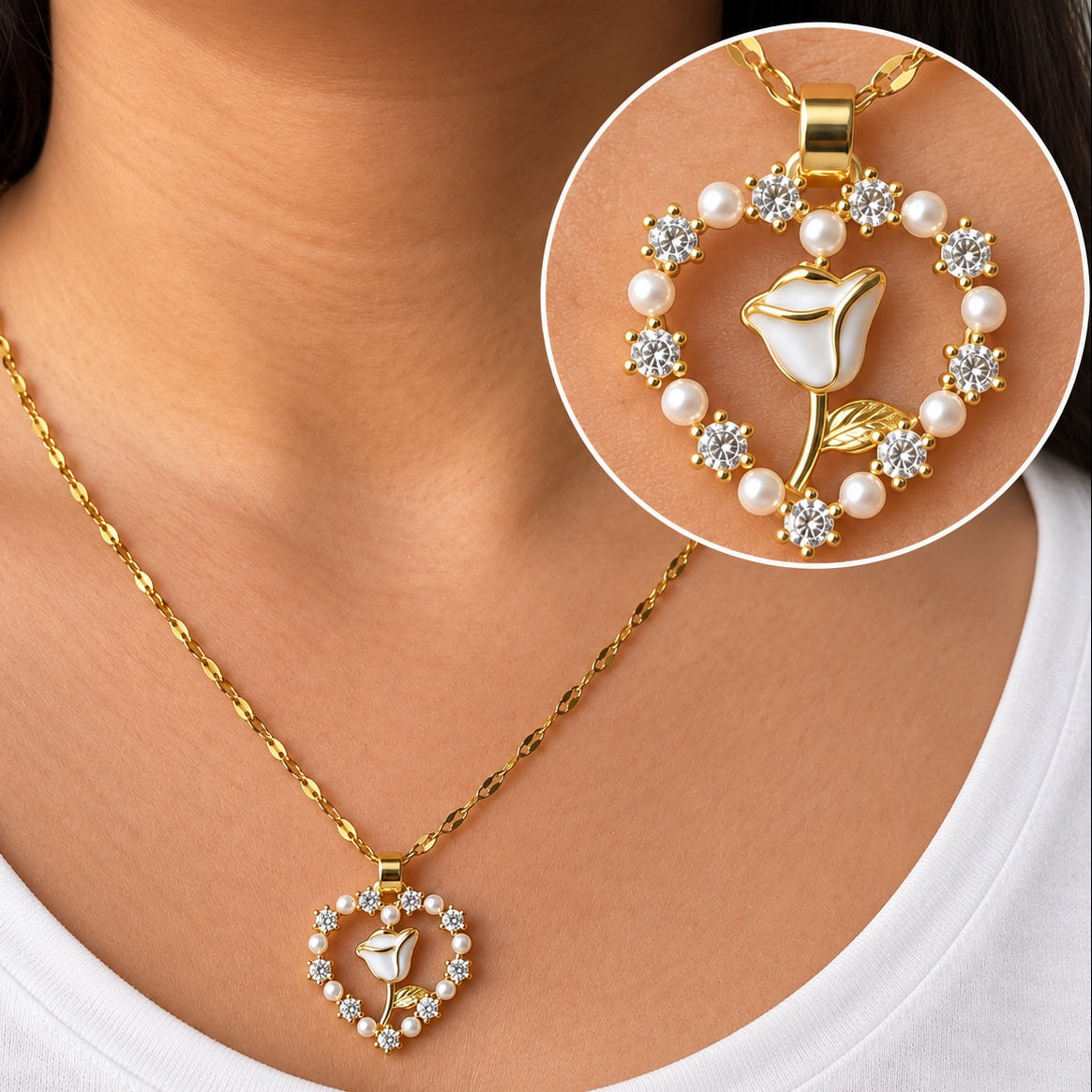 TFC Rosy Heart Gold Plated Pendant Necklace