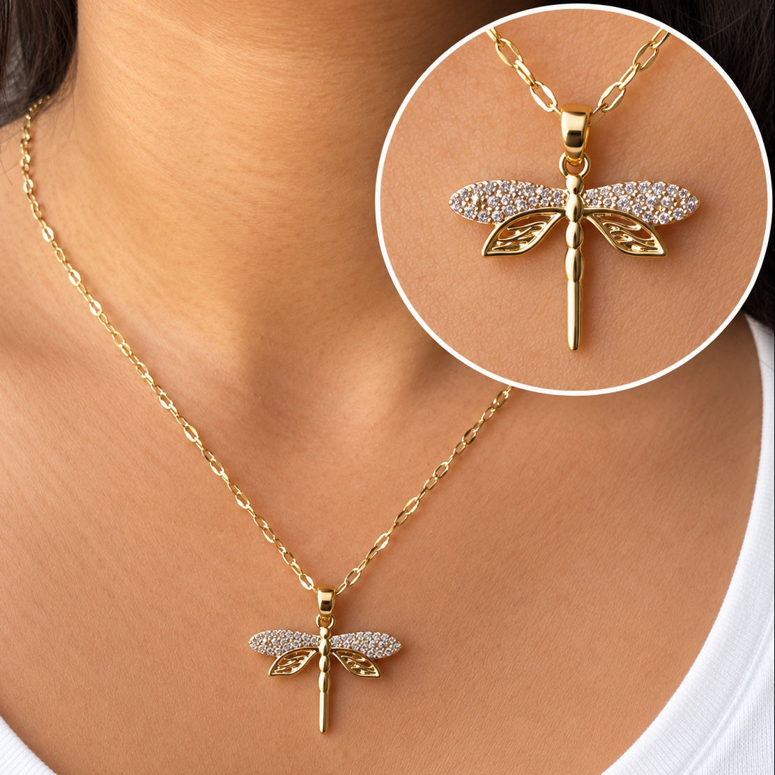 TFC Dragonfly Stone Gold Plated Pendant Necklace