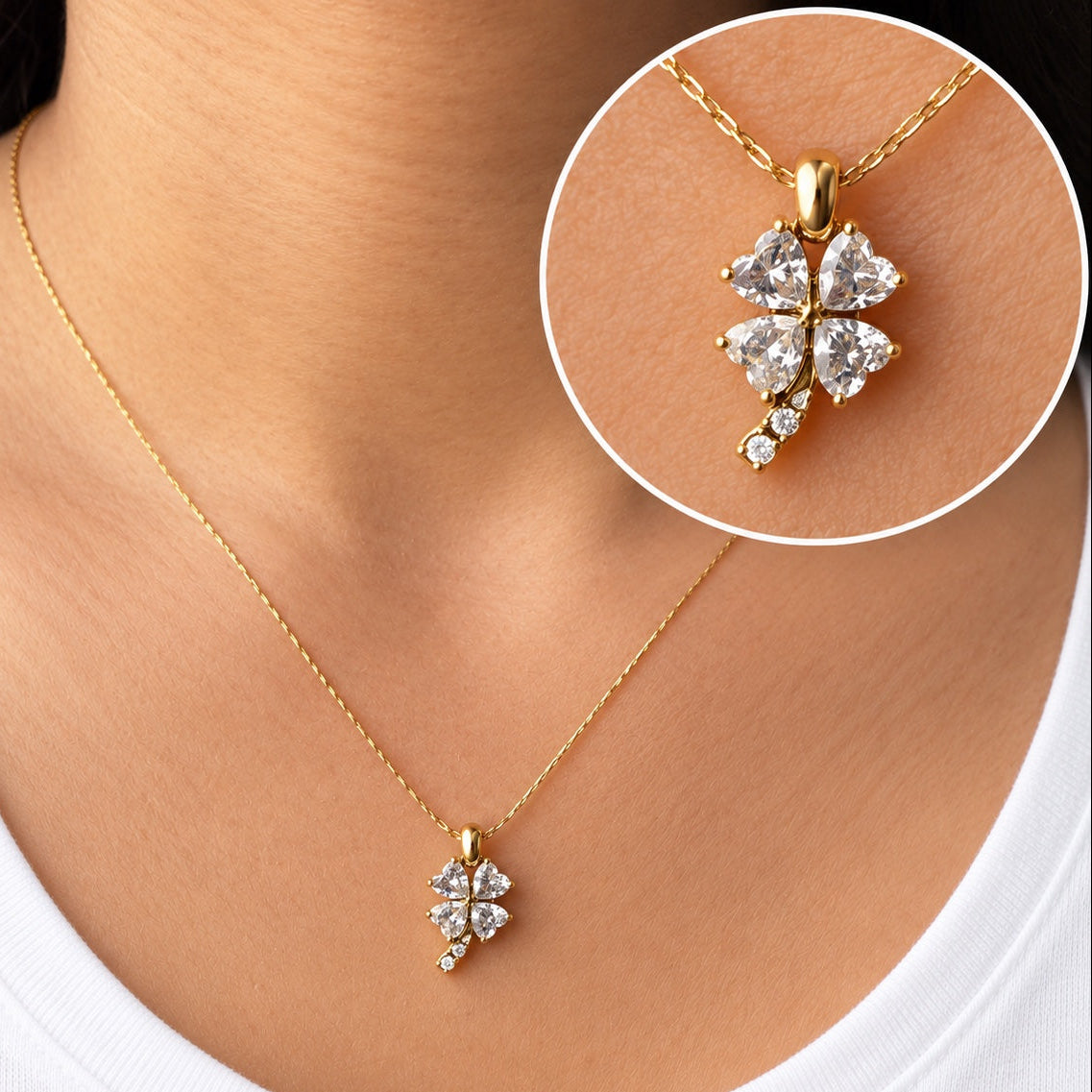 TFC Crystal leaf Flower Gold Plated Pendant Necklace
