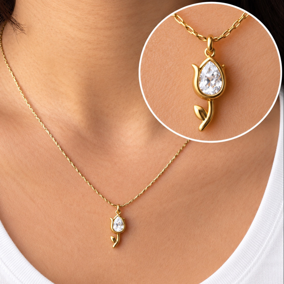 TFC Tiny Rose Treasure Gold Plated Pendant Necklace