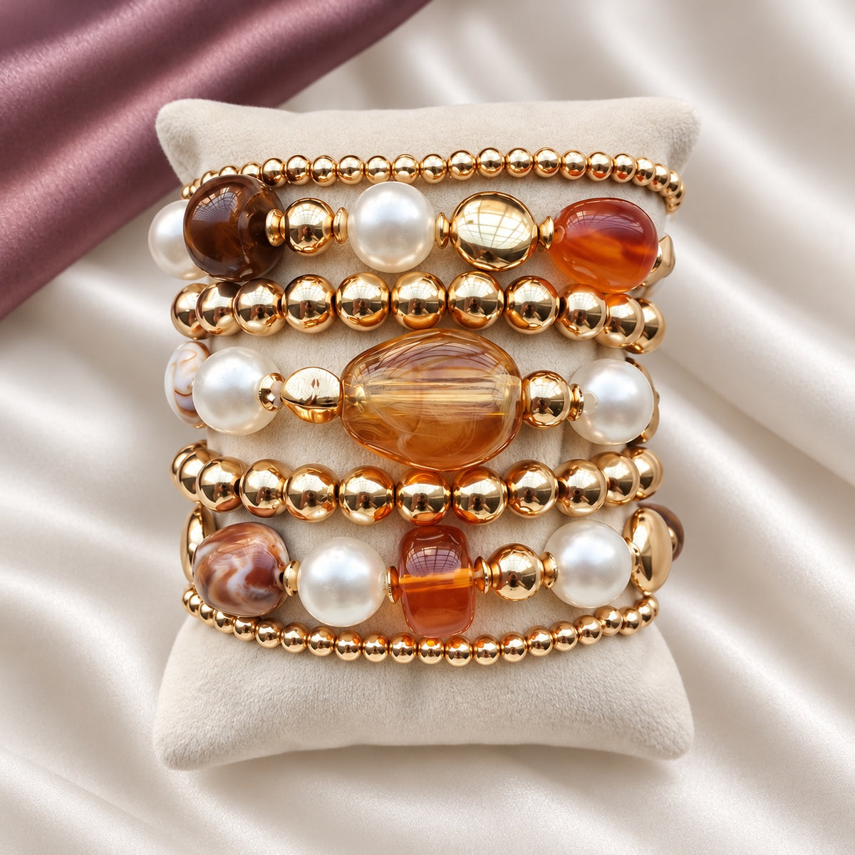 TFC Rust & Pearl Gold Plated Bracelet (set of 7)
