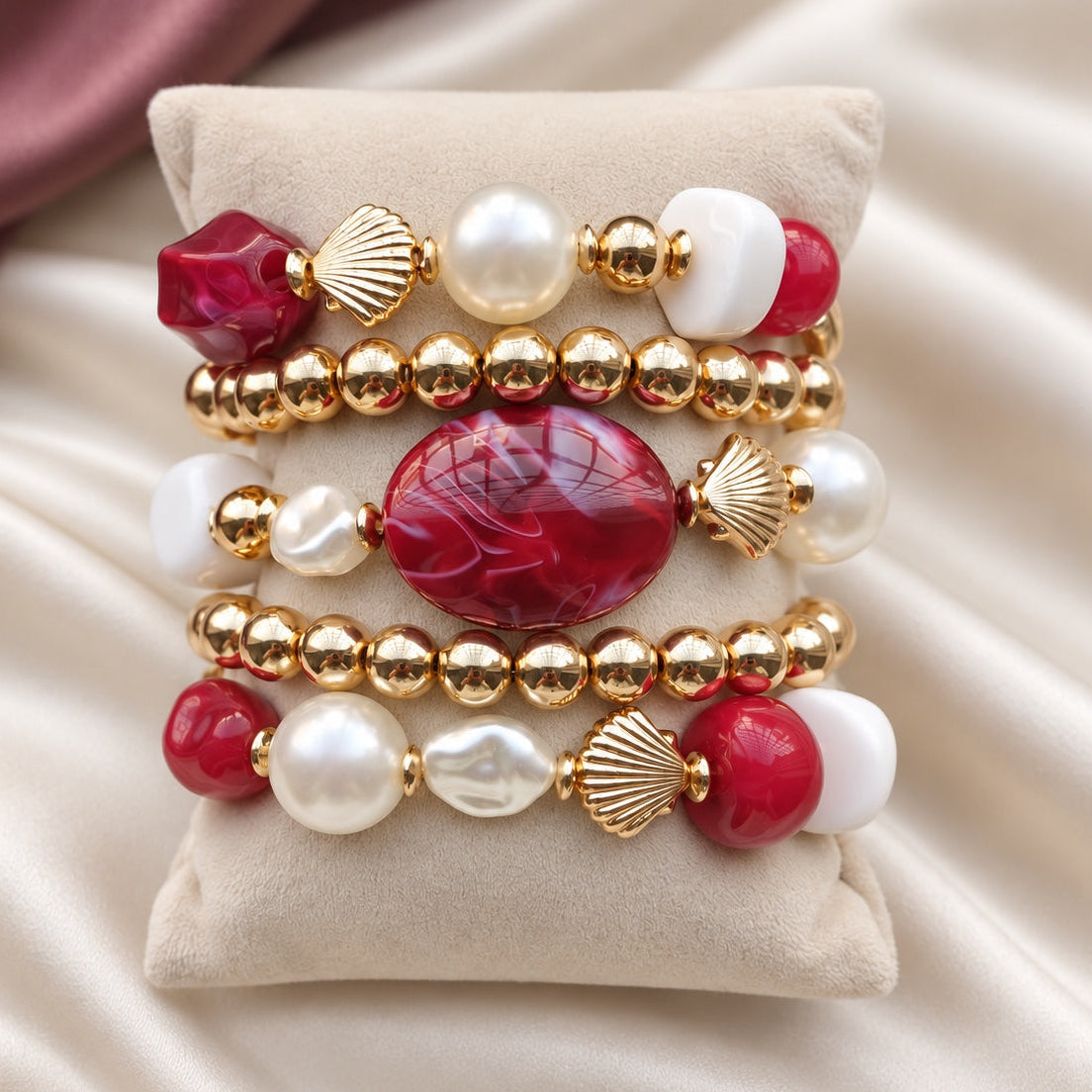 TFC Wine Shell Gold Plated Bracelet (set of 5)