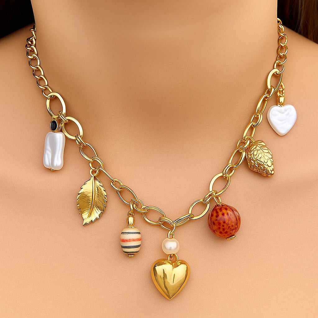 TFC Plane Heart Charm Gold Plated Necklace