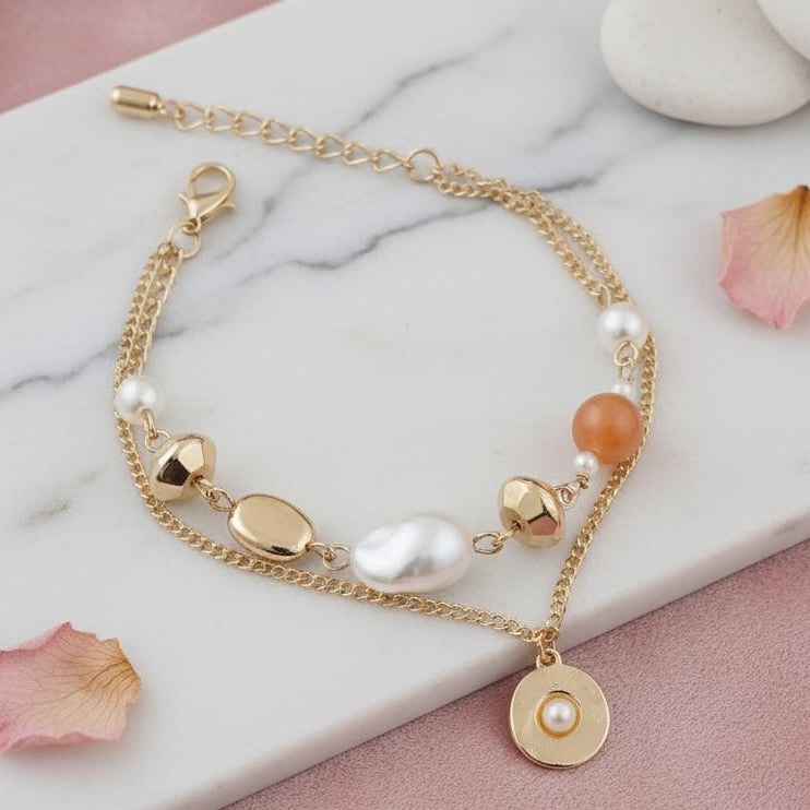 TFC Pearl Care Gold Plated Layered Bracelet
