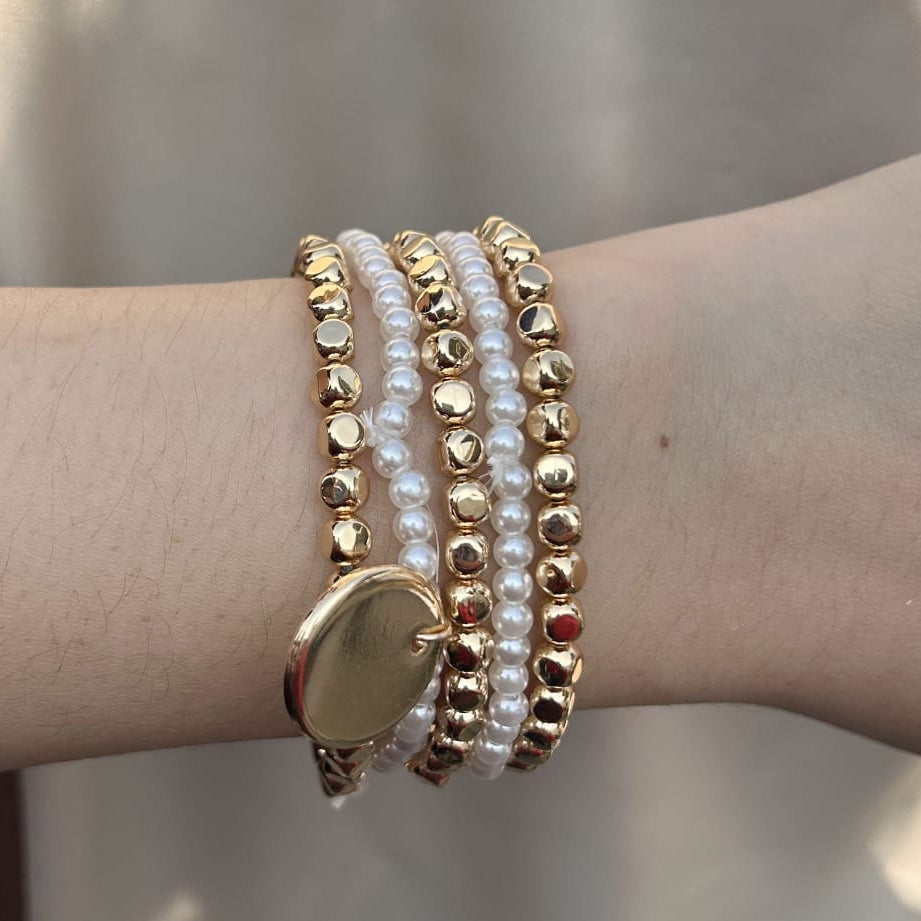 TFC Pearl Charm Gold Plated Bracelet (set of 5)
