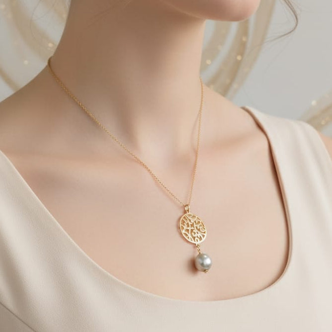 TFC Swirl Net Gold Plated Pendant Necklace