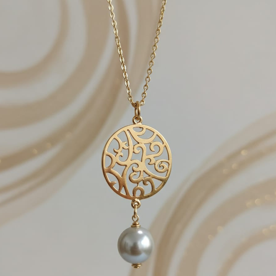 TFC Swirl Net Gold Plated Pendant Necklace