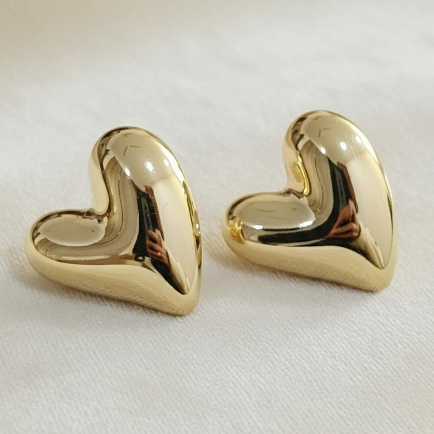 TFC Big Cute Heart Gold Plated Stud Earrings