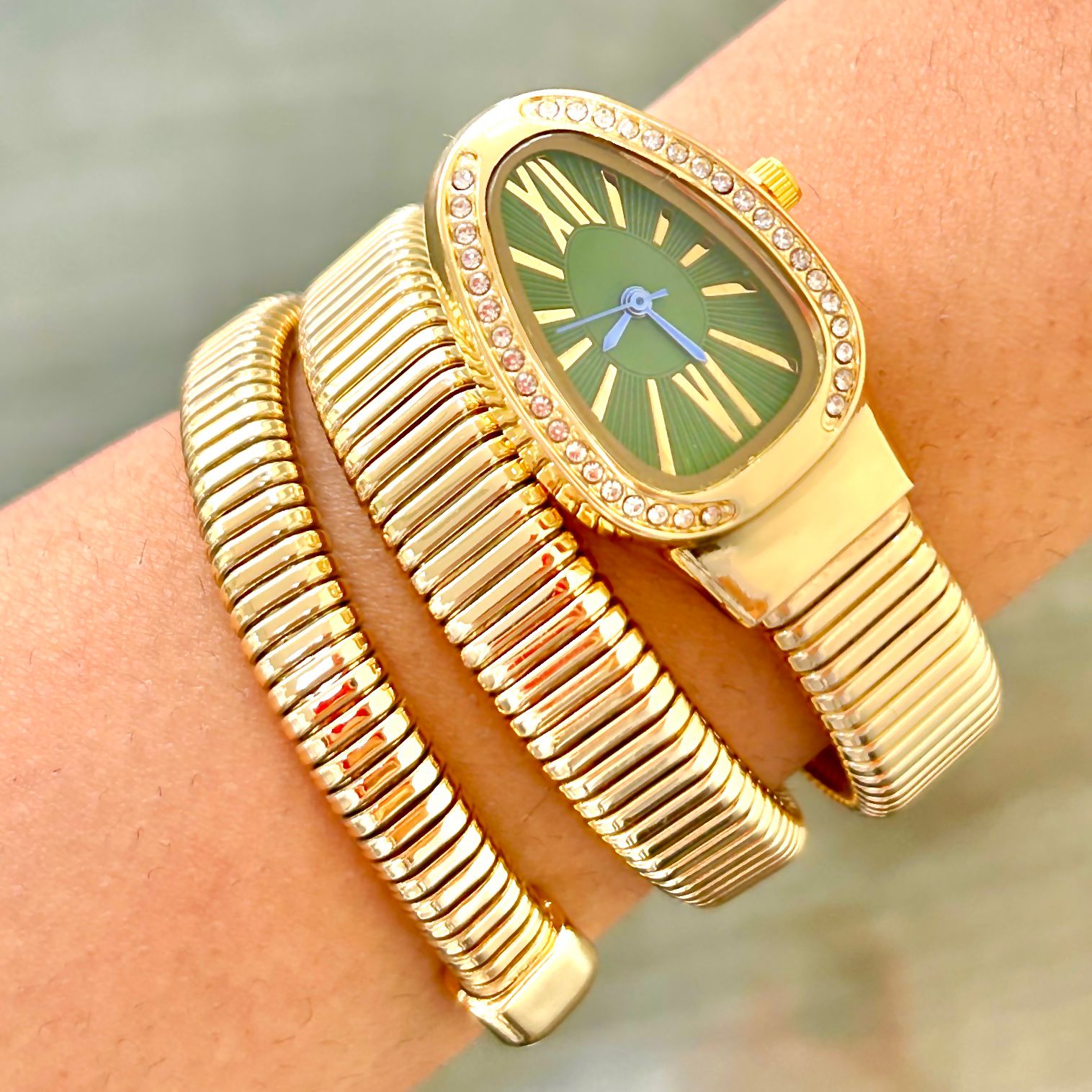 TFC Green Stone Gold Plated Watch