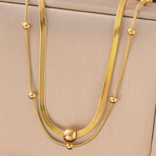 TFC Round Pendant Gold Plated Layered Chain Necklace