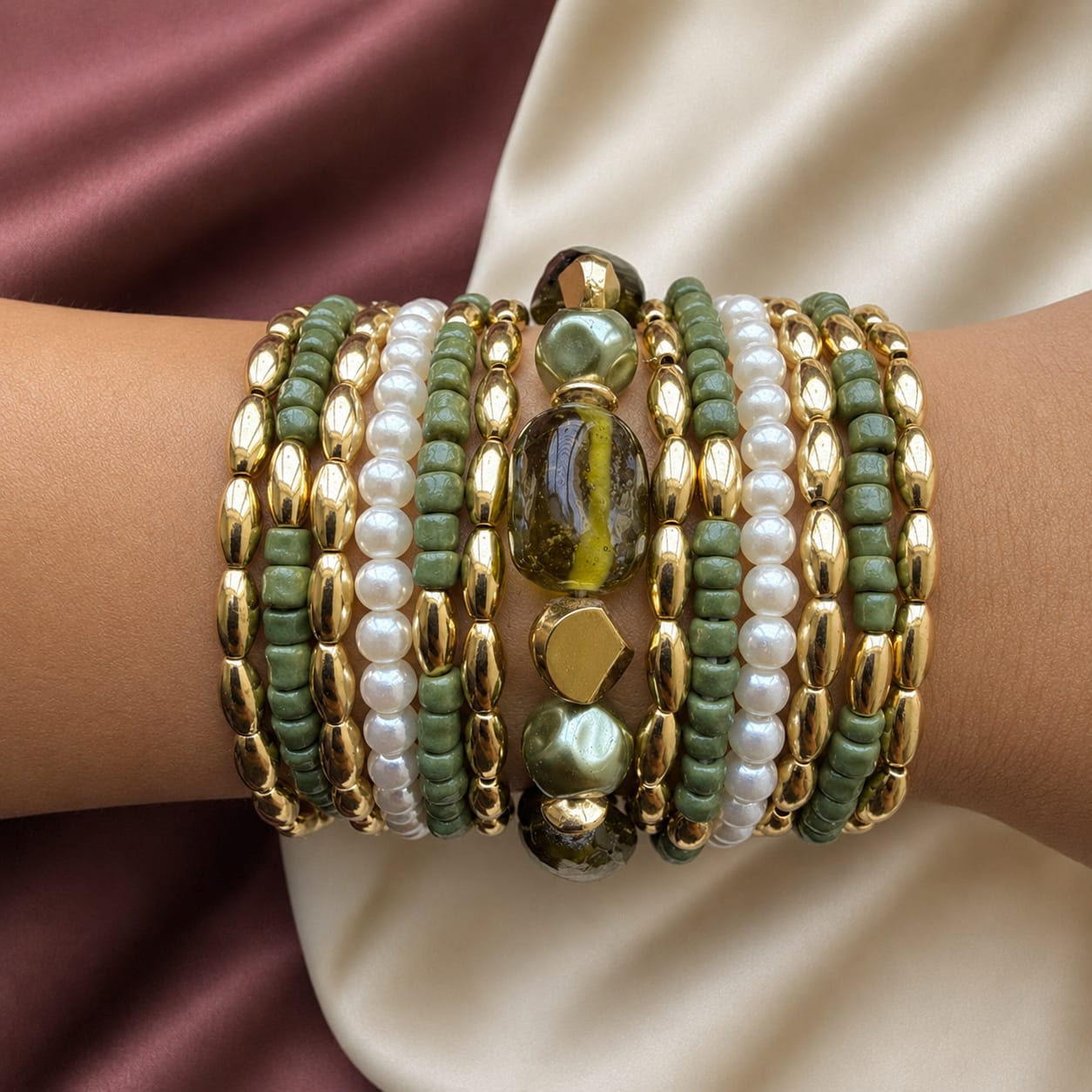 TFC Moss Green Gold Plated Bracelet (set of 13)