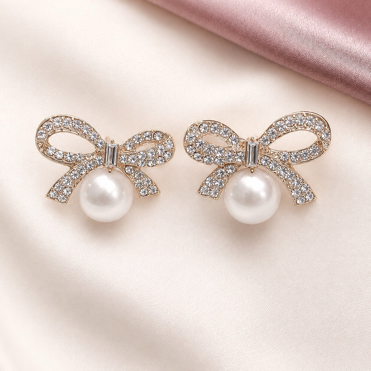 TFC Stone Bow Gold Plated Stud Earrings