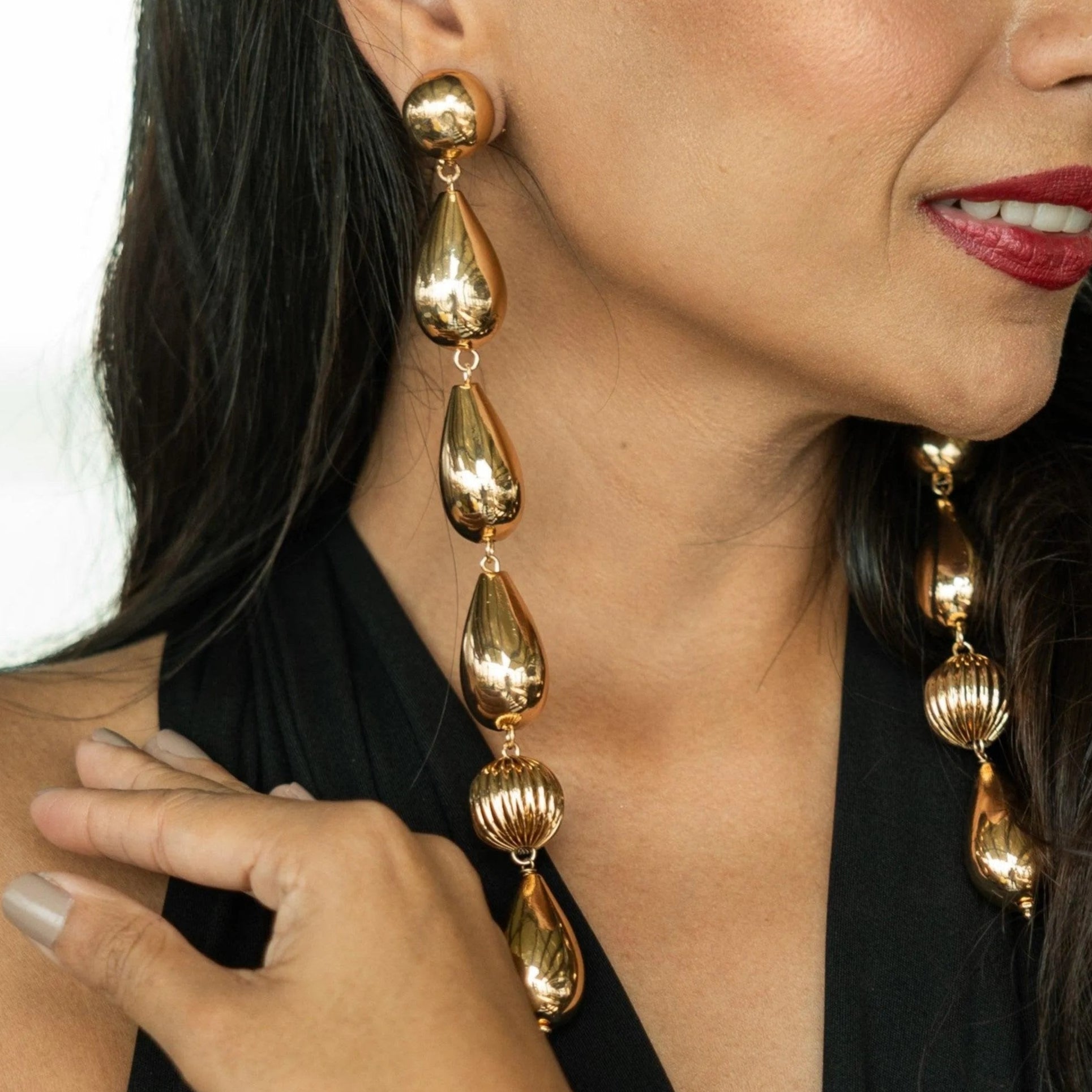 TFC Deepika Drop Bead Vortex Gold Plated Shoulder Duster Dangler Earrings