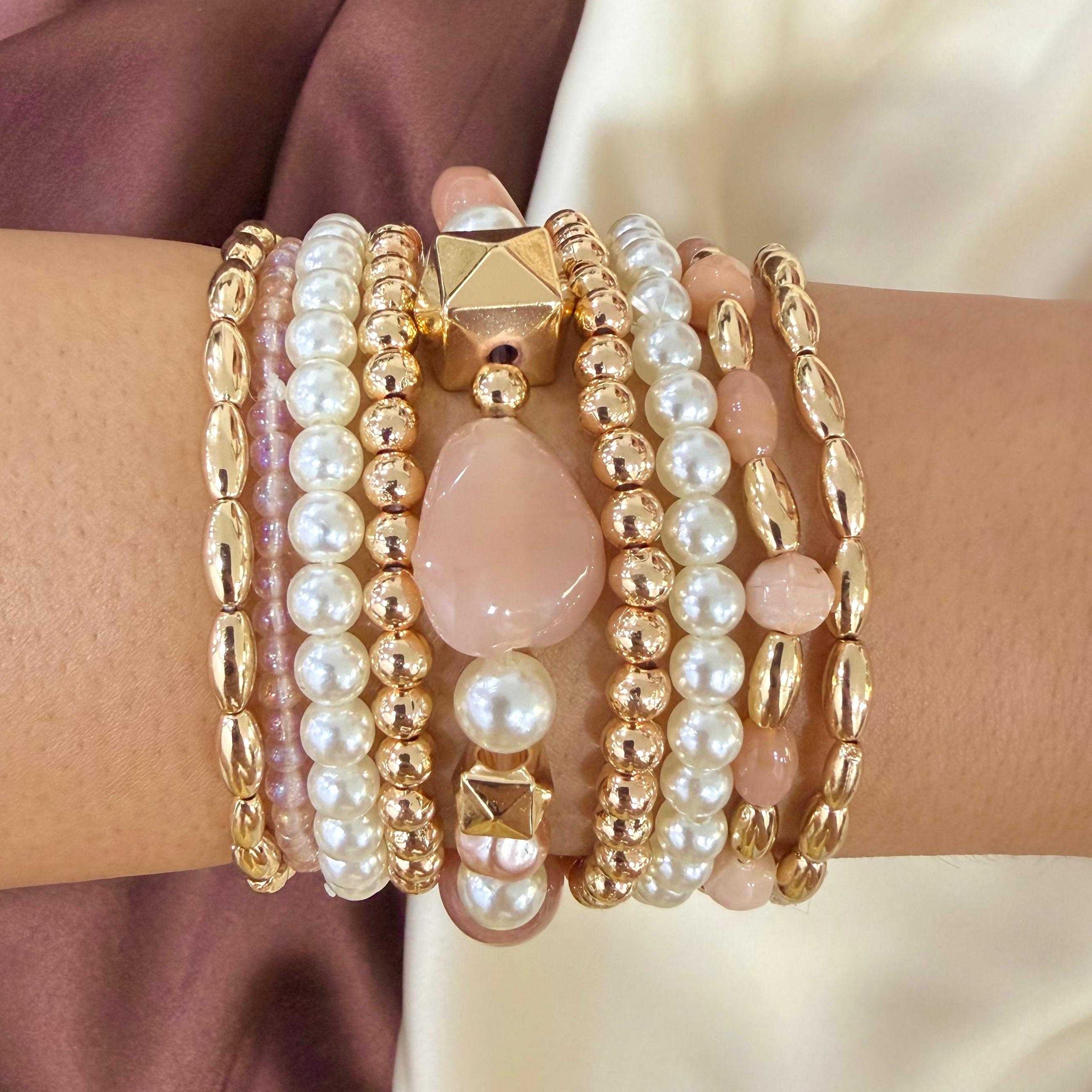 TFC Pink Pearl Majesty Gold Plated Bracelet (set of 9 )