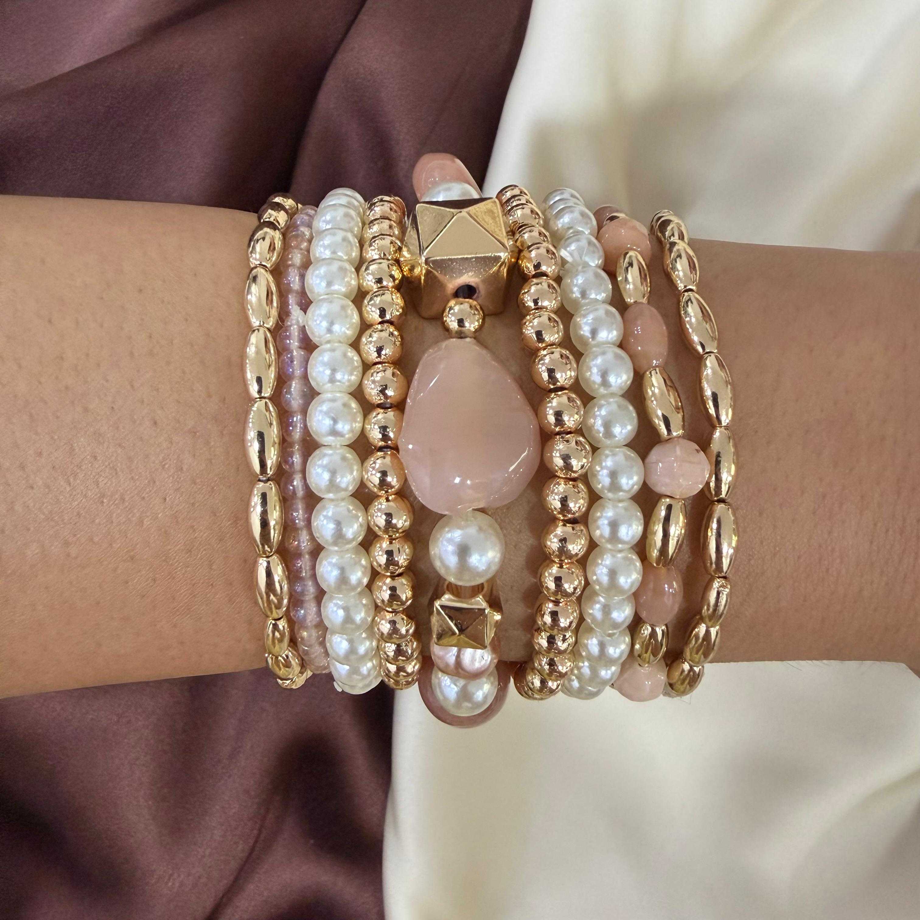 TFC Pink Pearl Majesty Gold Plated Bracelet (set of 9 )