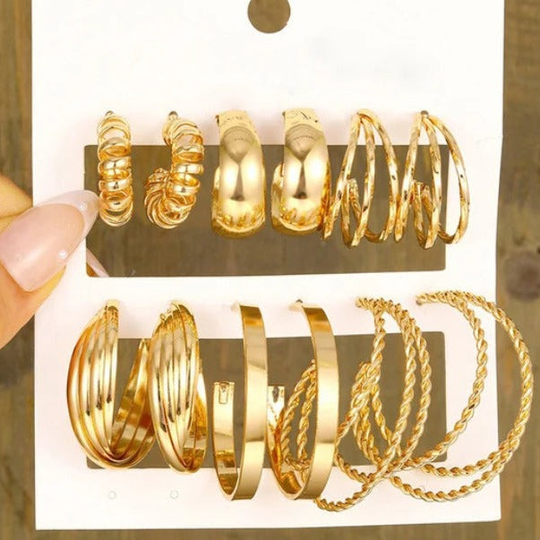 TFC Boho Loop Gold Plated Hoop Earrings Combo Set