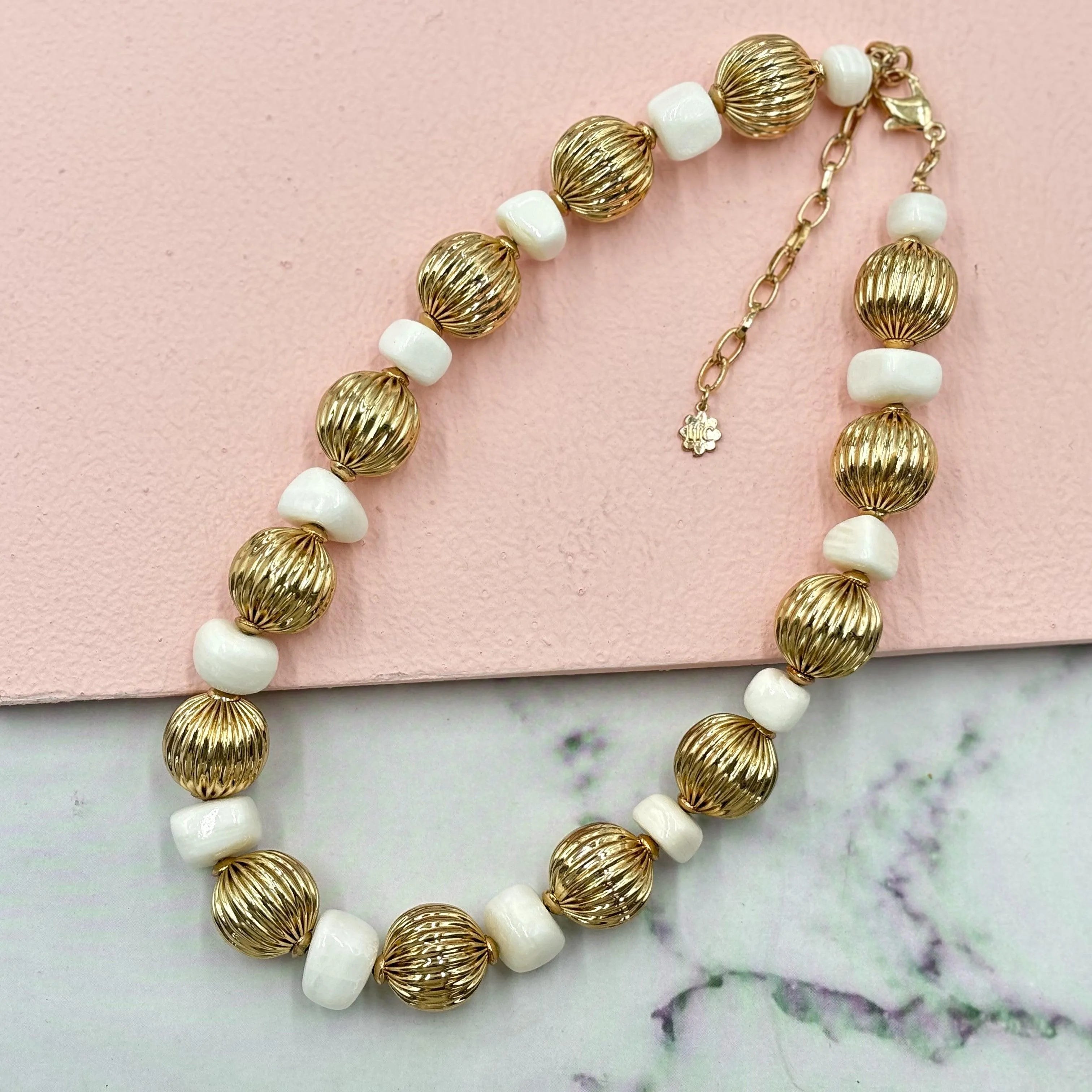 TFC Vortex Bold Bead White Stone Gold Plated Necklace