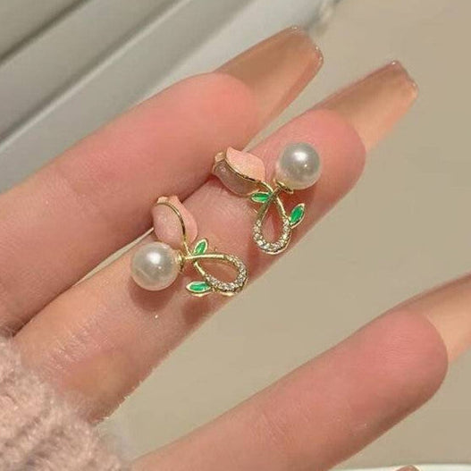 TFC Rose Pearl Gold Plated Stud Earrings