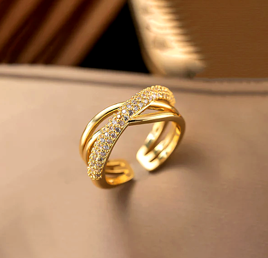 TFC Cross Stones Gold Plated Adjustable Ring