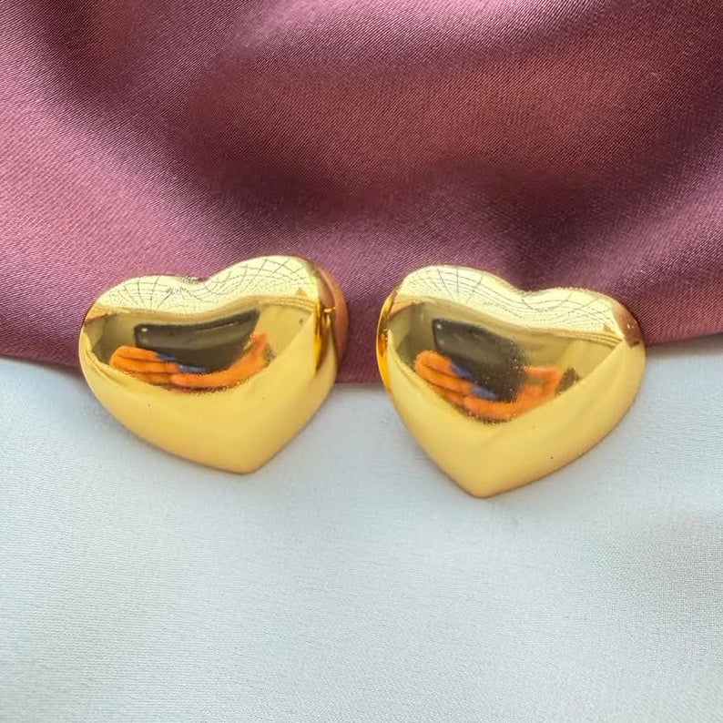 TFC Fluffy Heart Gold Plated Stud Earrings