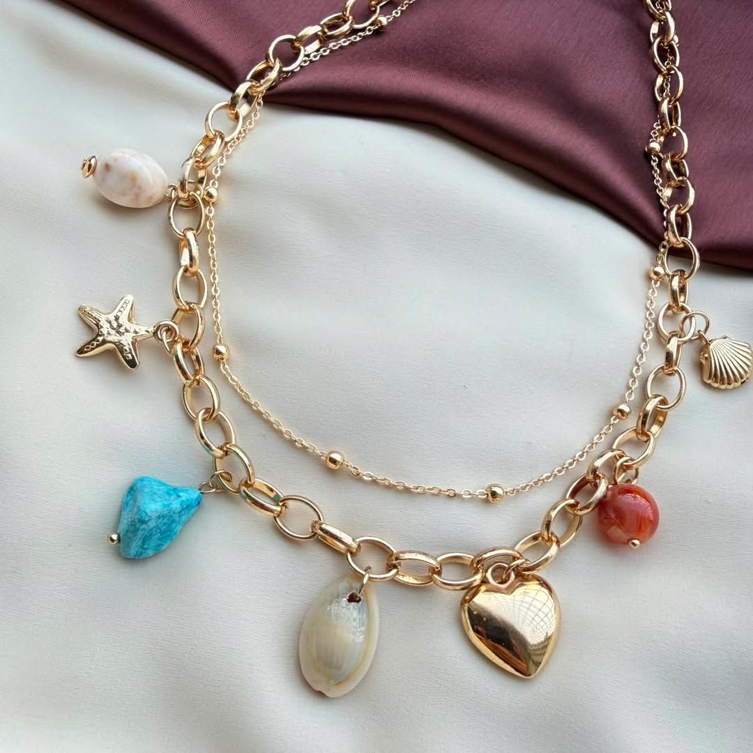 TFC Heart Stone Gold Plated Layered Necklace