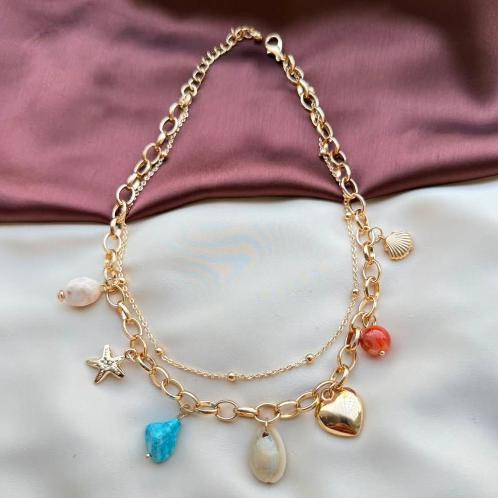 TFC Heart Stone Gold Plated Layered Necklace