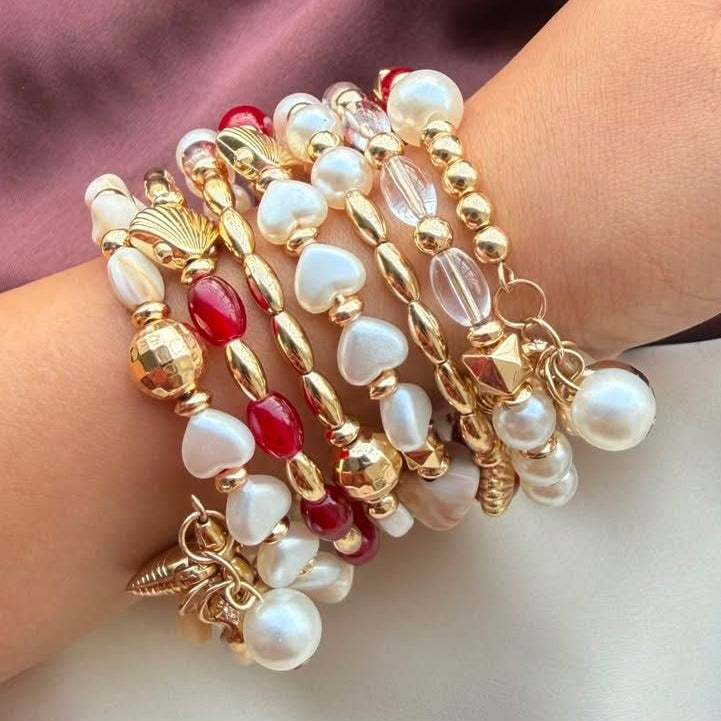 TFC Red & Pearl Gold Plated Spiral Bracelet