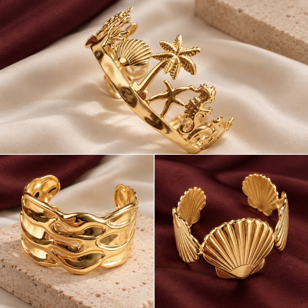 TFC Beachy Gold Plated Cuff Bracelet Combo Set