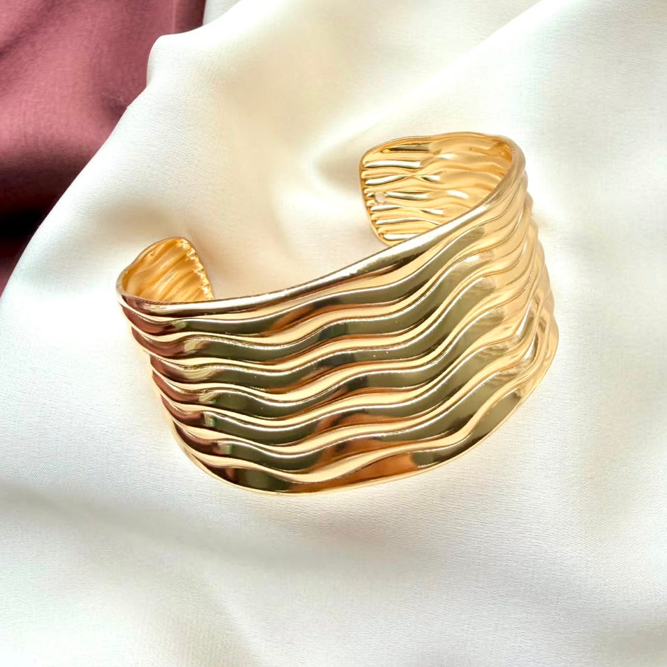 TFC Adjustable Waves Gold Plated Bracelet Cuff