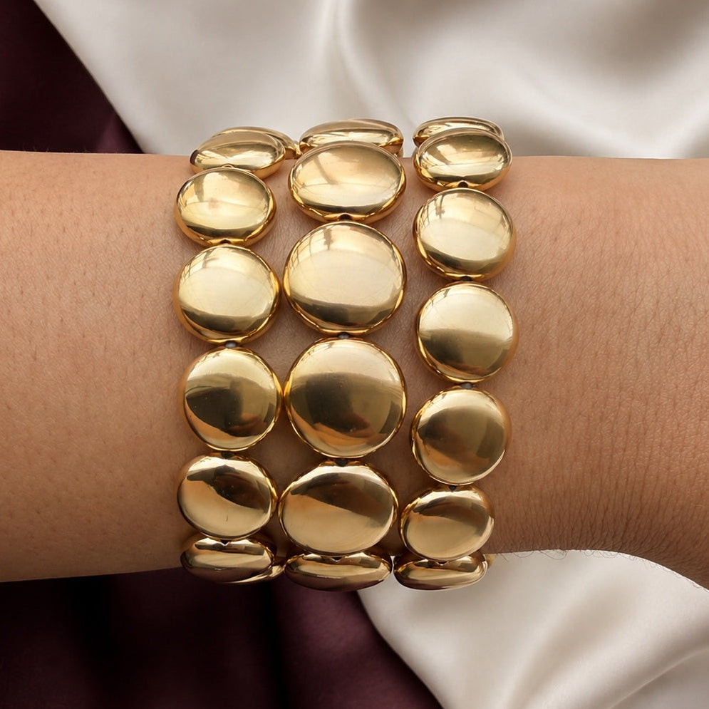 TFC Big Flat Coin Gold Plated Bracelet (set of 3)