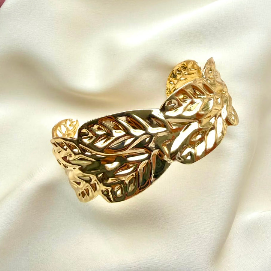 TFC Adjustable Leaflet Gold Plated Bracelet Cuff