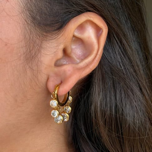 TFC Round Diamond Gold Plated Dangler Earrings