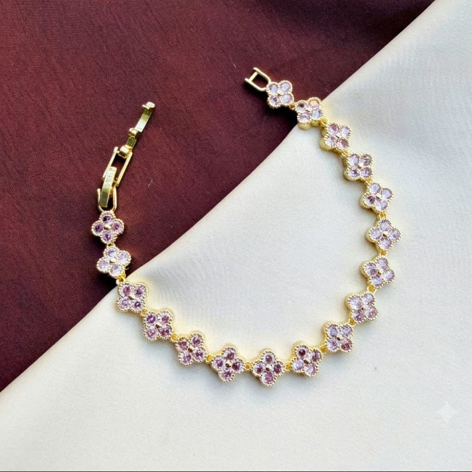 TFC Size 2.6 Pink Flower Gold Plated Bracelet
