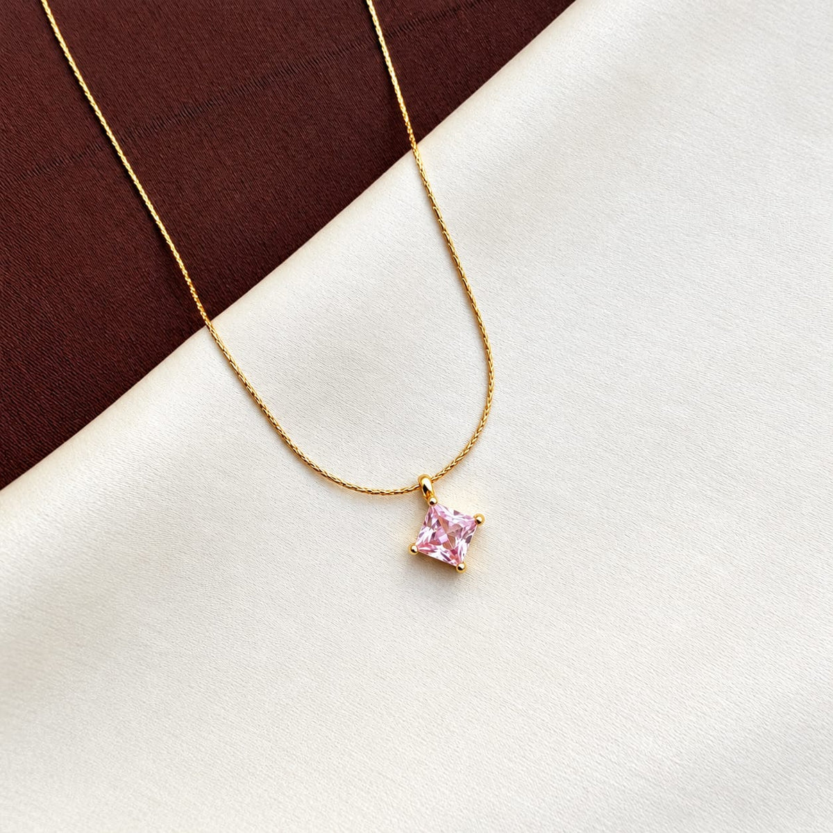 TFC Square Pink Gold Plated Pendant Necklace