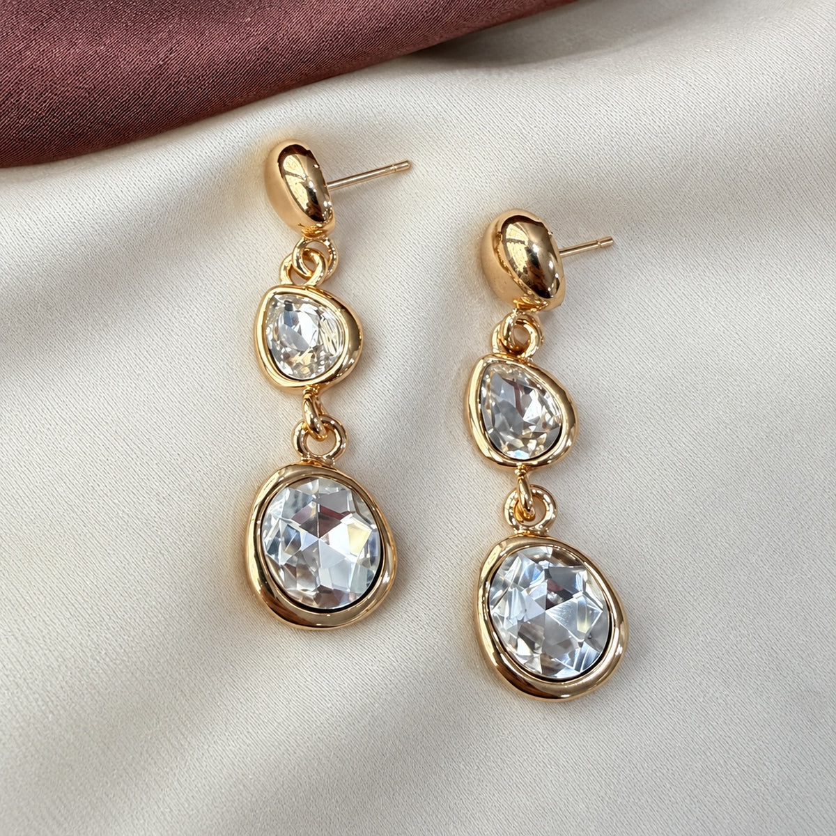 TFC Double Stone Gold Plated Dangler Earrings