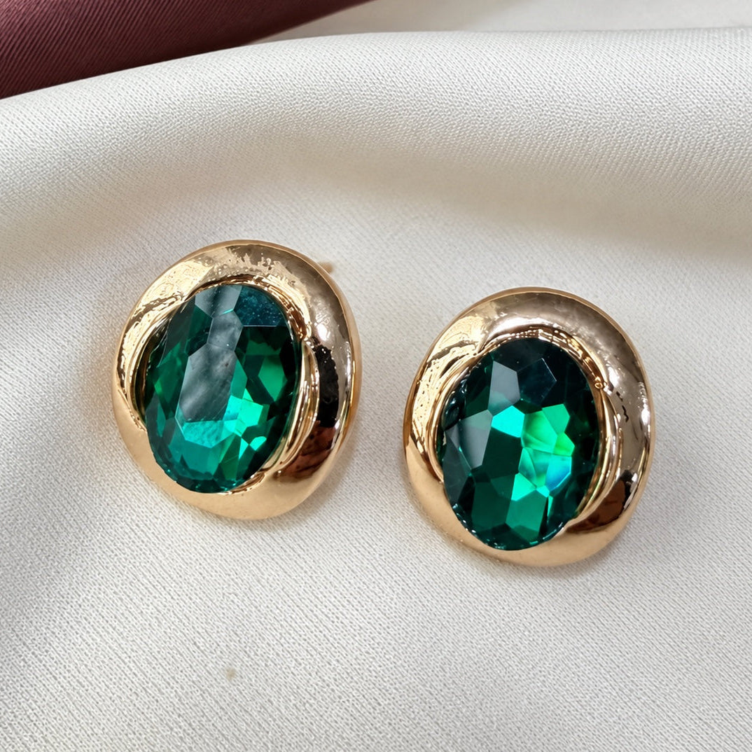 TFC Emerald Cut Gold Plated Stud Earrings