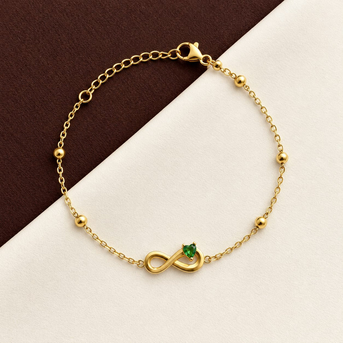TFC Size 2.6 Green Heart Infinity Gold Plated Chain Bracelet