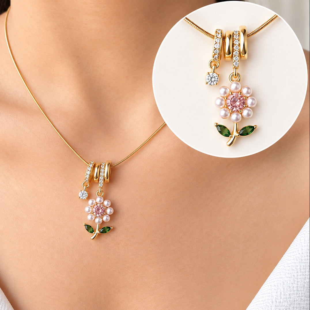 TFC Flower Stone Gold Plated Pendant Necklace